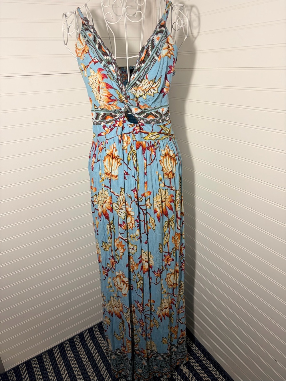 Angie Blue Floral Maxi Dress with Twist Waist